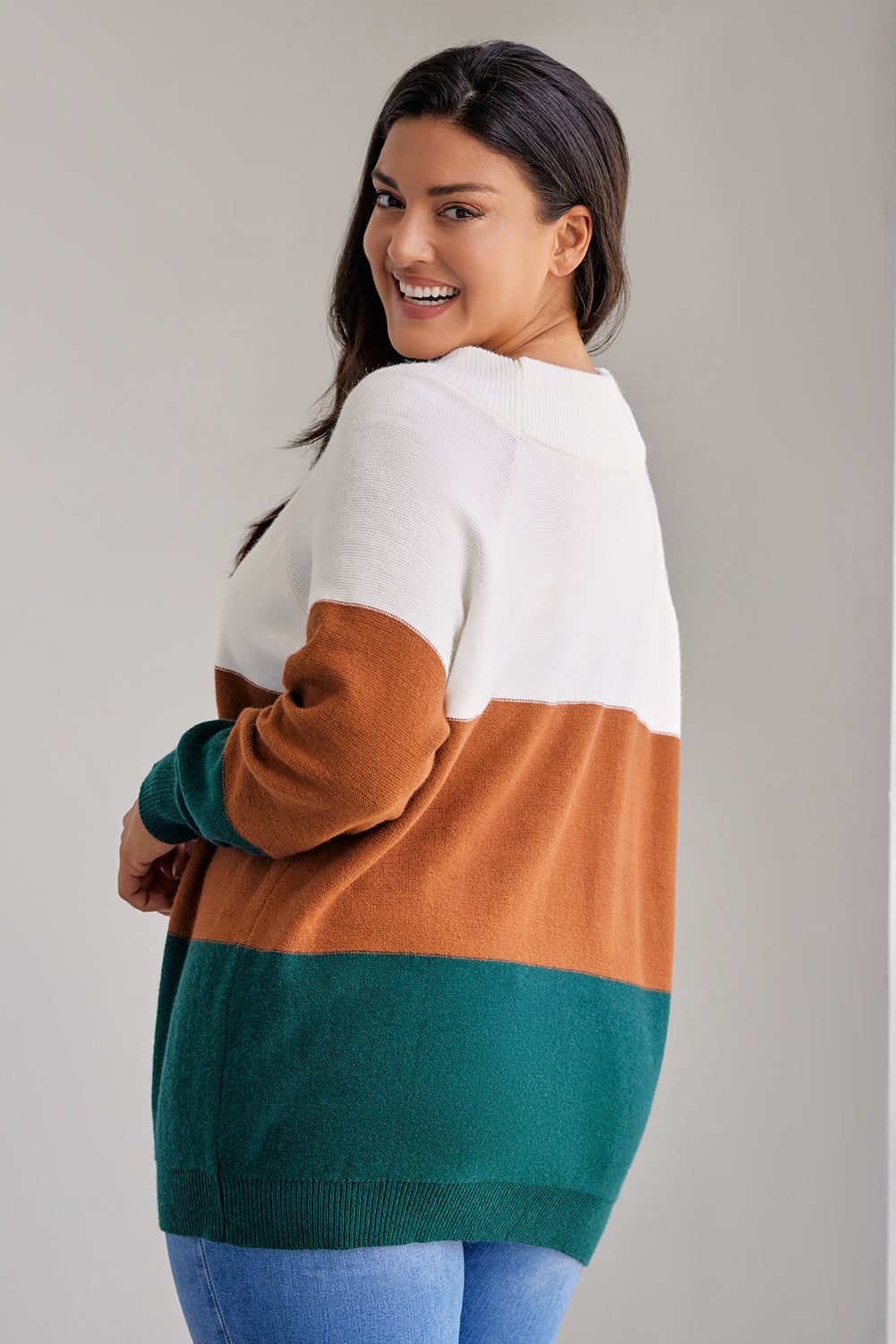 Plus Size Ribbed Trim Color Block Sweater