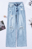 Distressed Hollow-out Knees Wide Leg Jeans