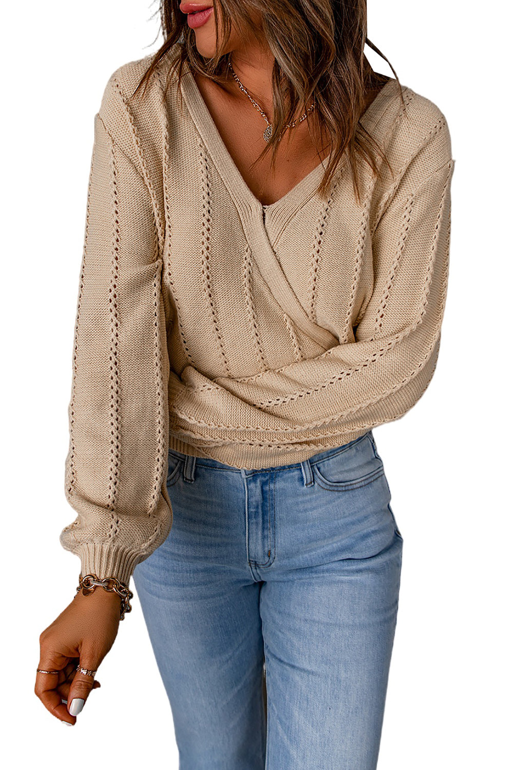 Hollow Out V Neck Pullover Sweater