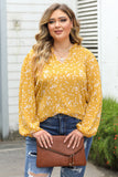 Yellow Split Neck Fall Printed Crinkled Blouse