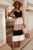 Color Block Sleeveless V Neck Long Dress