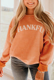 Orange Spooky Season Ghost Print Ribbed Pullover Sweatshirt