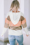 Color Block Knitted Drawstring Hooded Sweater