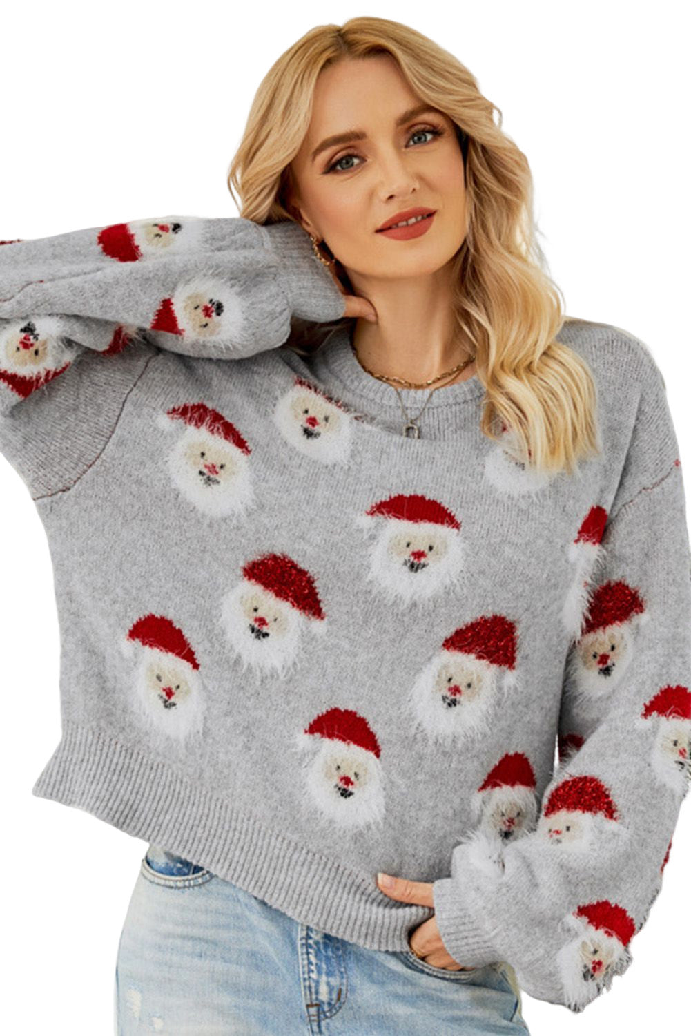 Gray Christmas Santa Claus Pullover Sweater