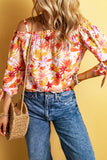 Floral Print Shirred Knotted Off Shoulder Blouse