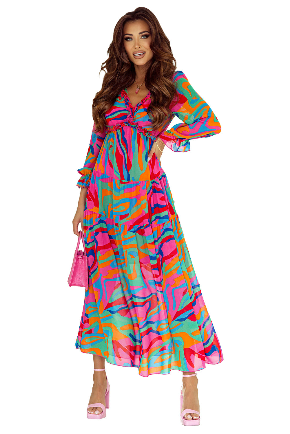 Multicolor Wild Lotus Ruffle Tiered Maxi Dress