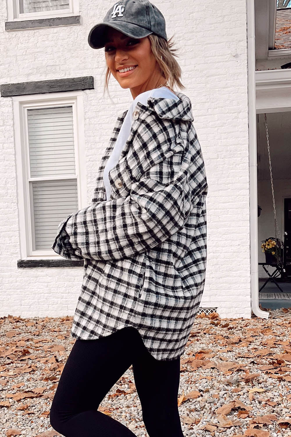 Plaid Print Chest Pockets Buttoned Tunic Shacket