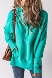 Turquoise Batwing Sleeve Pocketed Henley Hoodie