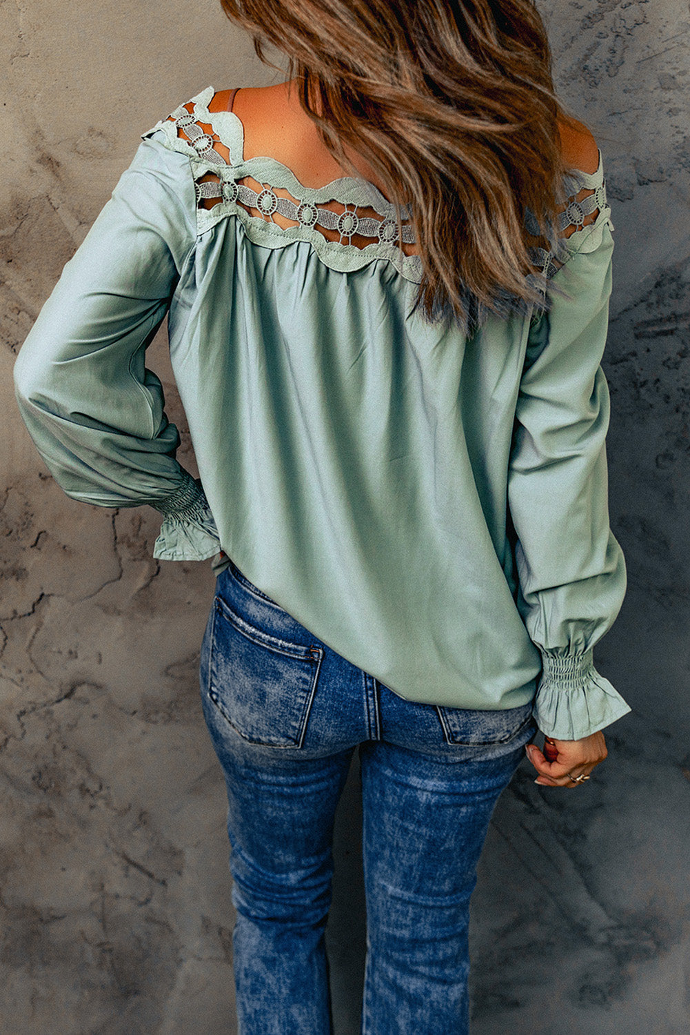 Lace Hollow-out Scalloped Neck Blouse