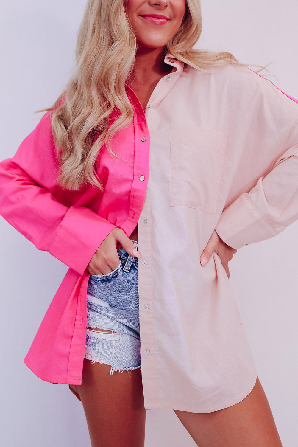 Color Block Patchwork Oversized Shirt