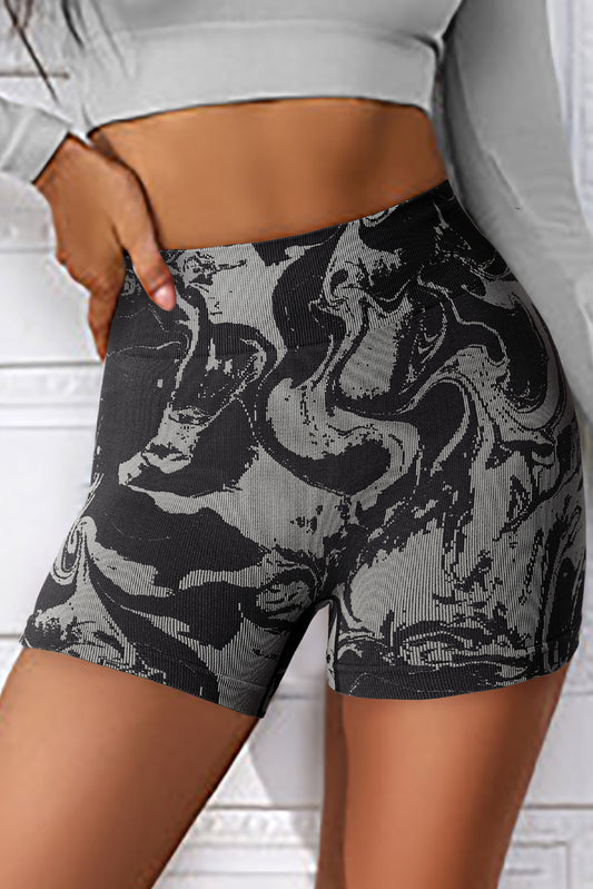 Abstract Print Ribbed High Waist Active Bottoms