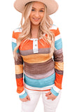 Multicolor Knit Button Notched Neck Top