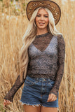 Black Western Rodeo Printed Mock Neck Long Sleeve Mesh Top