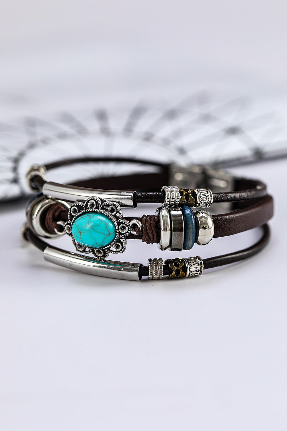 Bracelet multicouche en faux cuir turquoise