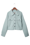 Waffle Knit Buttons Cropped Jacket with Pockets