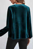 Gold Flame Lantern Sleeve Beaded Split V Neck Velvet Top