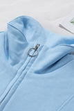 Dark Solid Color Zip Collar Sweatshirt with Pockets