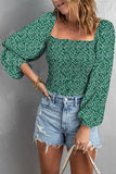 Square Neck Puff Sleeve Floral Smocked Top