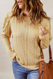 Solid Color Puffy Sleeve Textured Knit Top