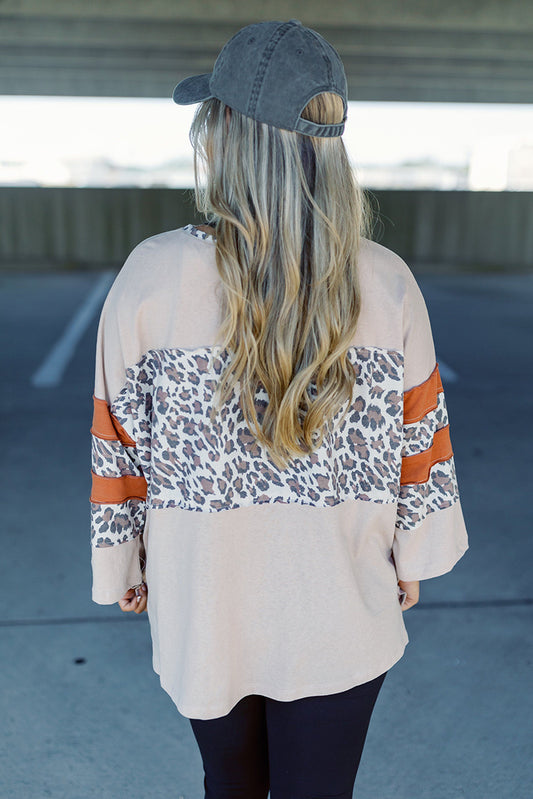 Leopard Patchwork Bell Sleeve Loose Split Top