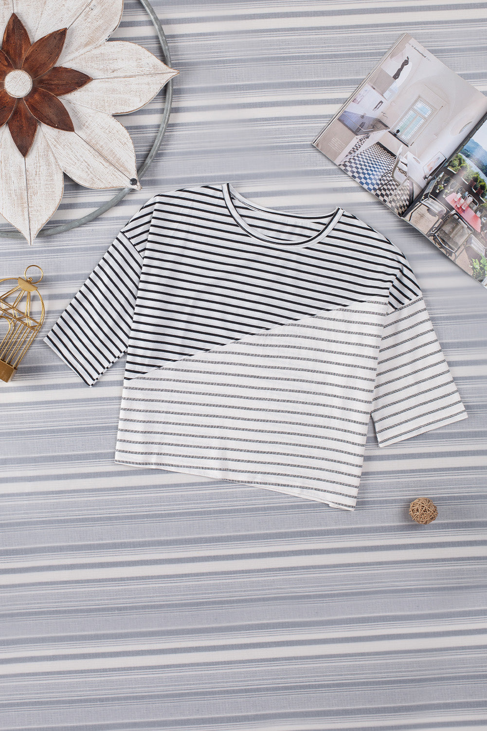 Striped Patchwork Short Sleeve Top