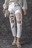 Jean skinny taille haute blanc déchiré et déchiré