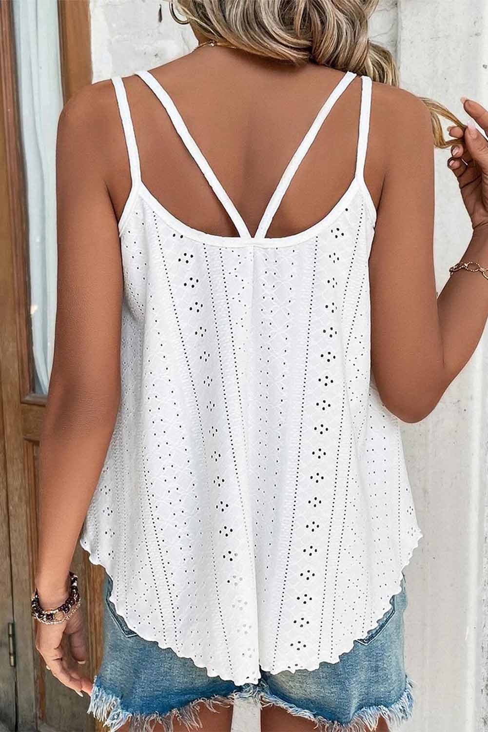 Black Eyelet Strappy Scoop-Neck Tank Top