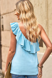 Ruffle One Shoulder Crinkle Tank