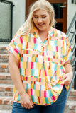 Geometric Print V Neck Plus Size T Shirt