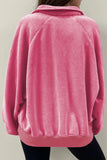 Pink Solid Snap Buttons Collared Balloon Sleeve Oversized Sweatshirt