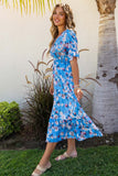 Ruffle Short Sleeve Bohemian Flower Long Dress