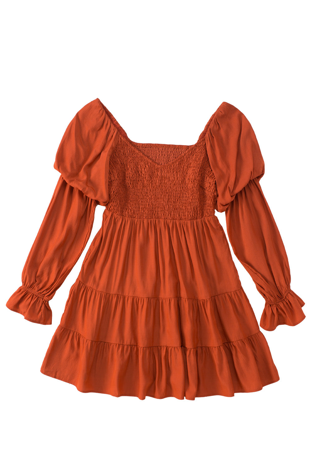 Boho Solid Shirred Ruffle Mini Dress