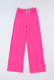 Pantalon large à ceinture avec boucle en strass rose