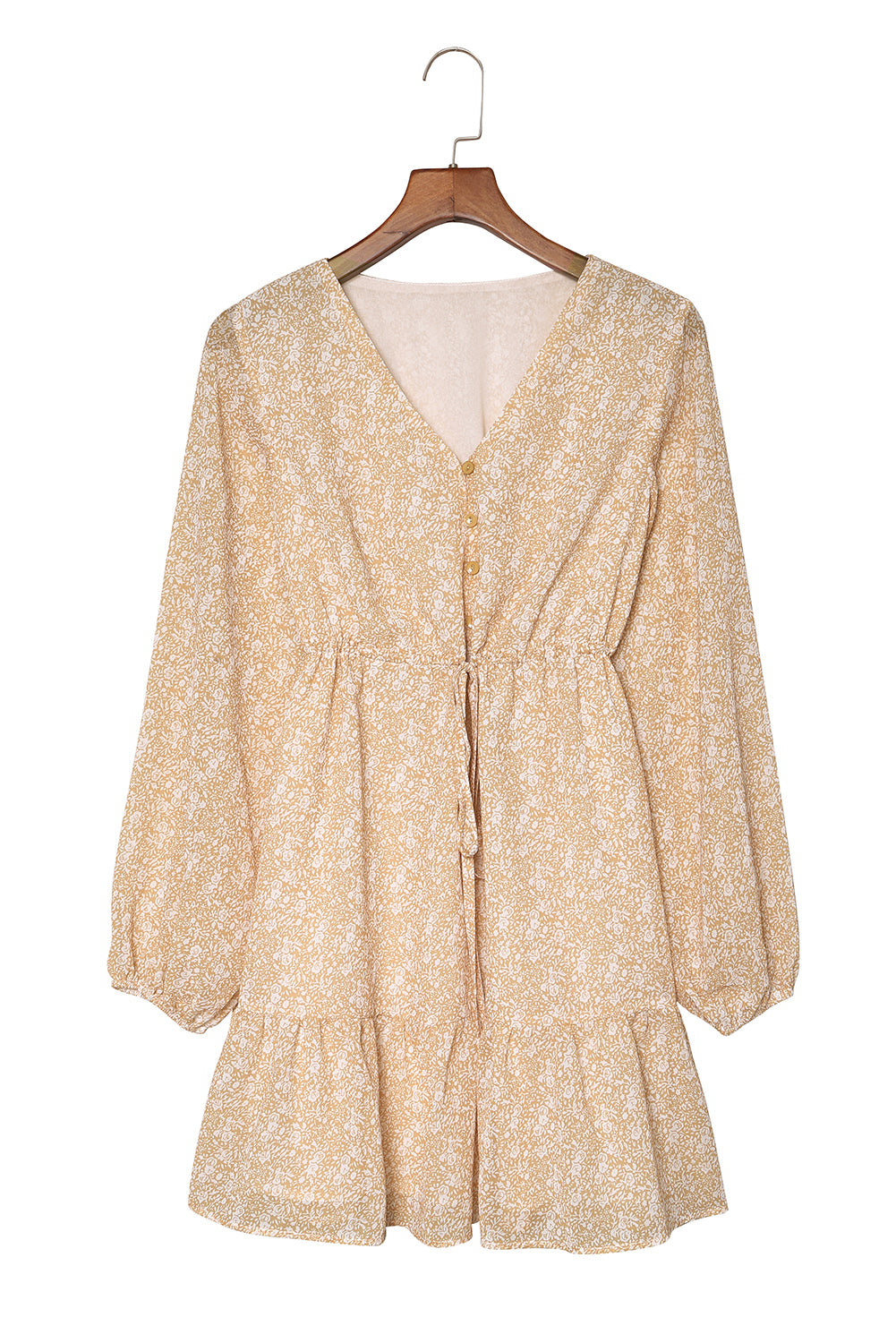 Buttons Front Bubble Sleeve Shirt Floral Dress