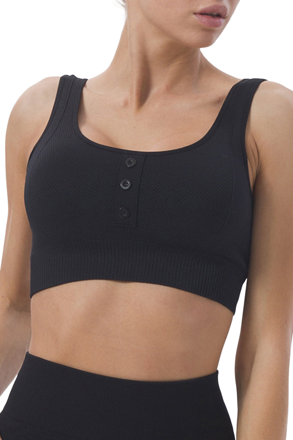 Seamless Wide Straps Buttons U Neck Sports Bra