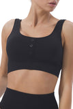 Seamless Wide Straps Buttons U Neck Sports Bra