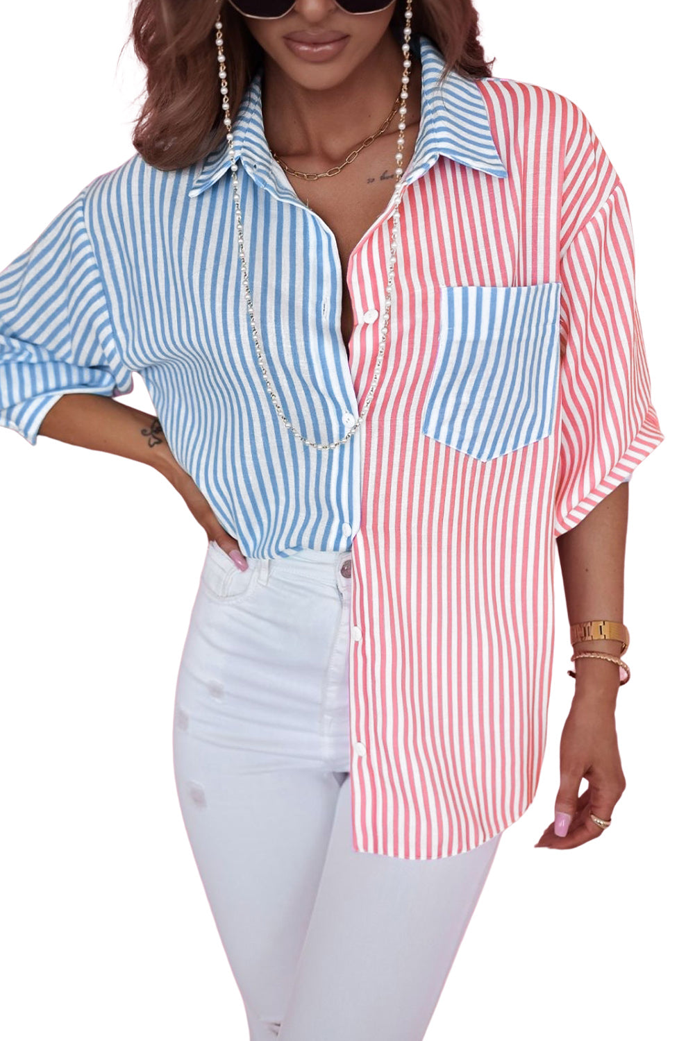 Contrast Striped Print Shirt