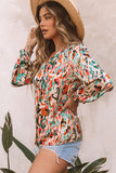 V Neck Abstract Print Long Sleeve Shirt