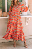 Ethnic Geometry Print Bubble Sleeve Maxi Dress