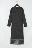 Black Fringed Hem Pocketed Open Cardigan