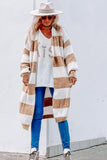 Striped Colorblock Rib Knit Bubble Sleeve Midi Cardigan