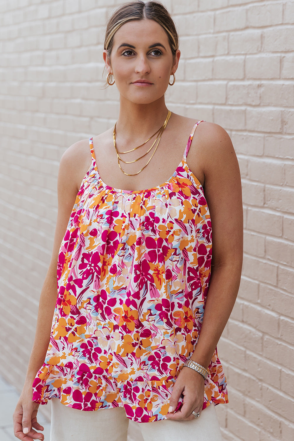 Floral Print Loose Fit Spaghetti Strap Tank Top