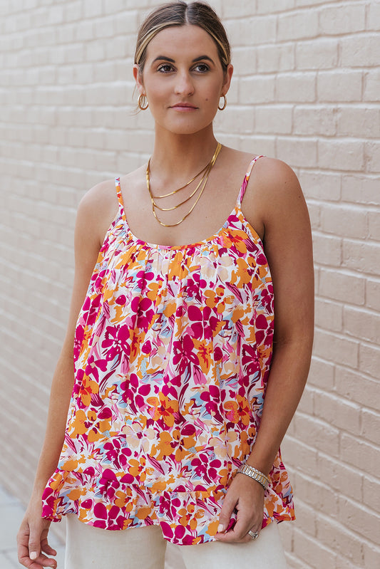 Floral Print Loose Fit Spaghetti Strap Tank Top