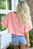 Waffle Knit Ruffled Half Sleeve Blouse