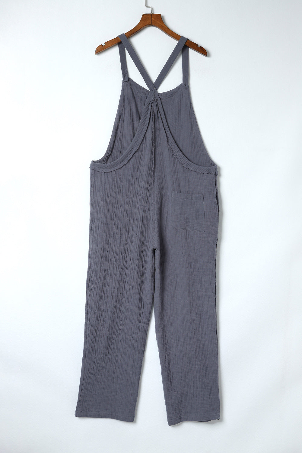 Distressed Trim Crinkle Pocketed Jumpsuit