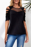 Fishnet Splicing Strappy Cutout Shoulder Sleeve Top