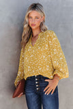 Blouse froissée imprimée jaune à col fendu d'automne