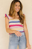 Stripe Square Neck Crochet Knit Crop Tank Top