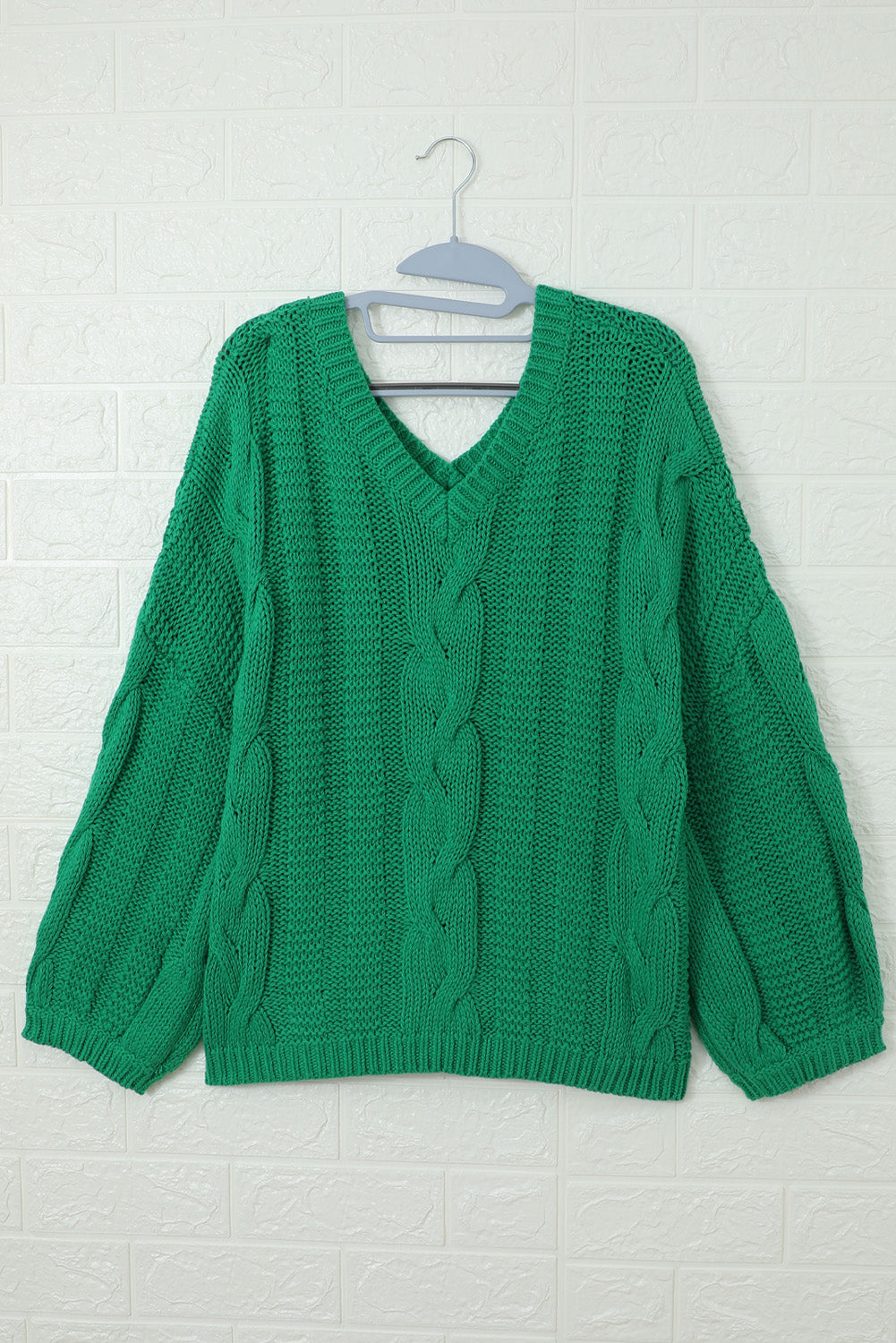 Pull vert en tricot tressé à col en V Bubblegum