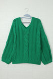 Pull vert en tricot tressé à col en V Bubblegum